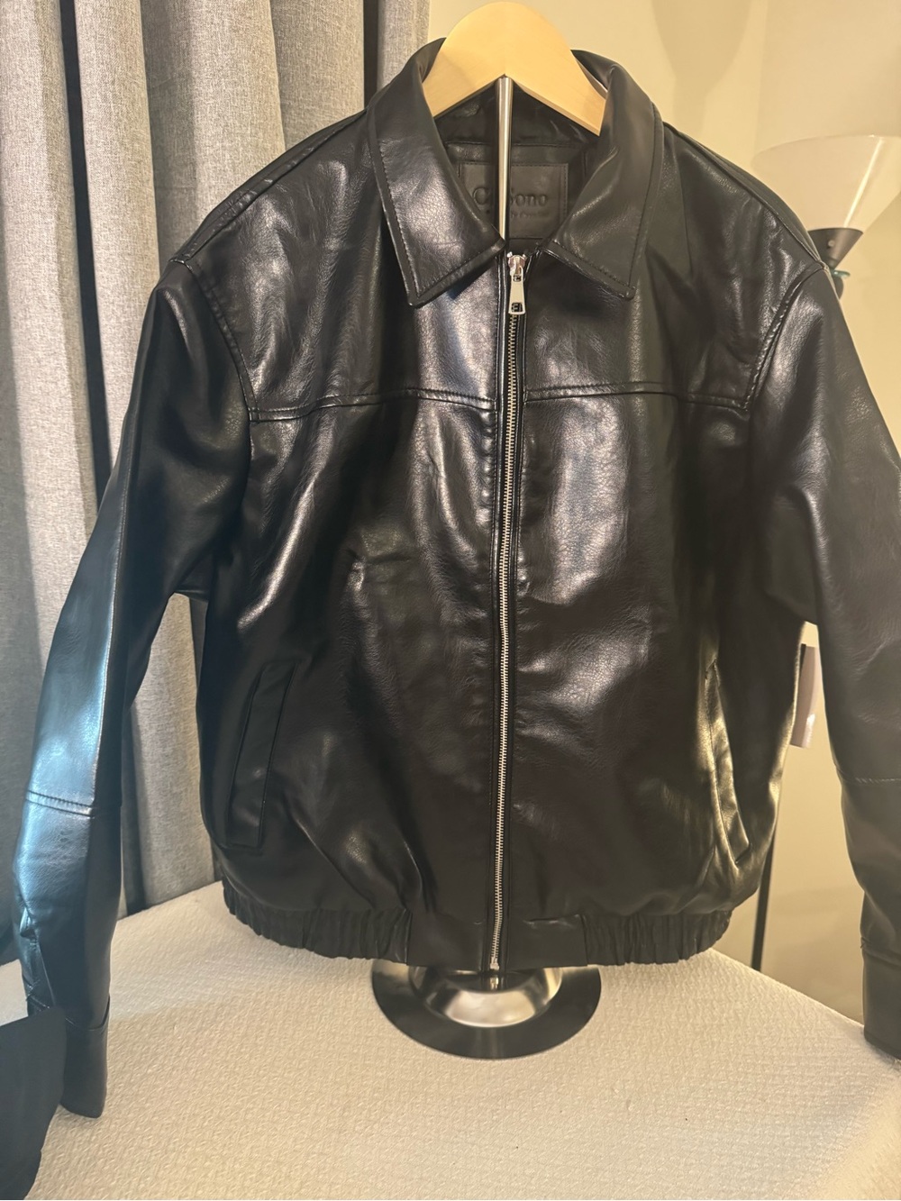 Mens Black Leather Bomber Jacket by Giano